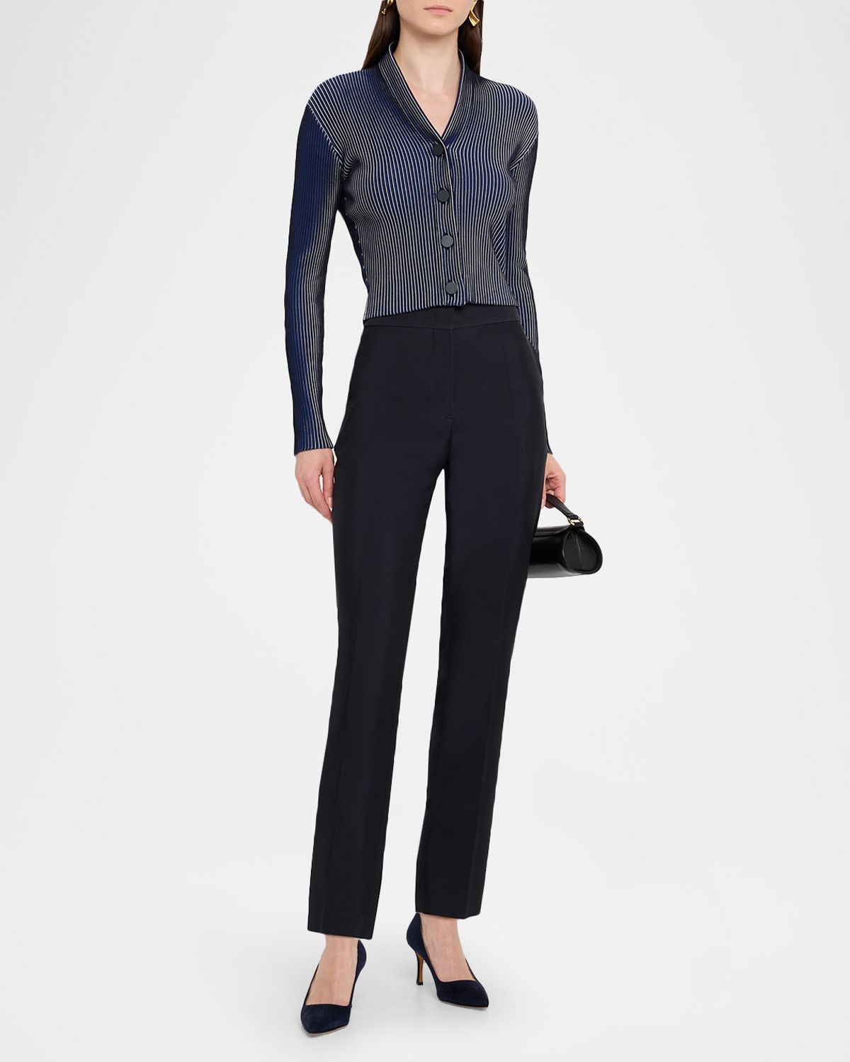 Emporio Armani Button-Down Striped Knit Cardigan