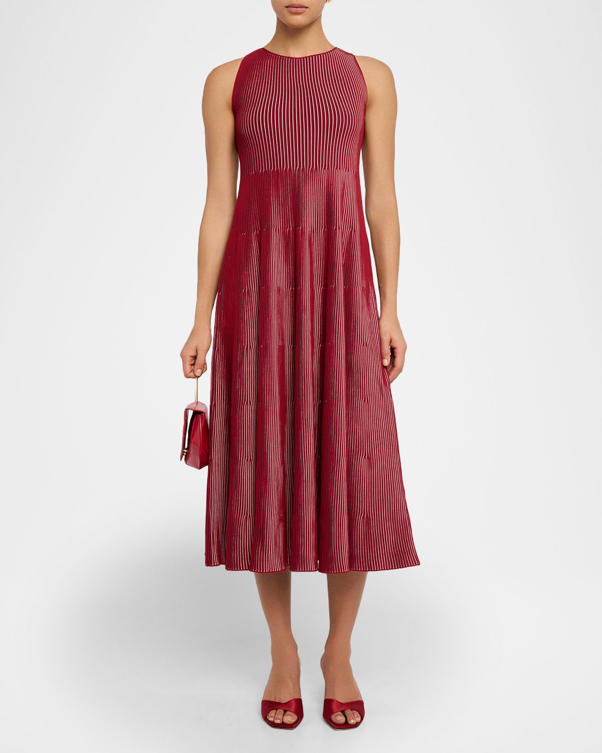 Emporio Armani Sleeveless Striped Rib Knit Maxi Dress