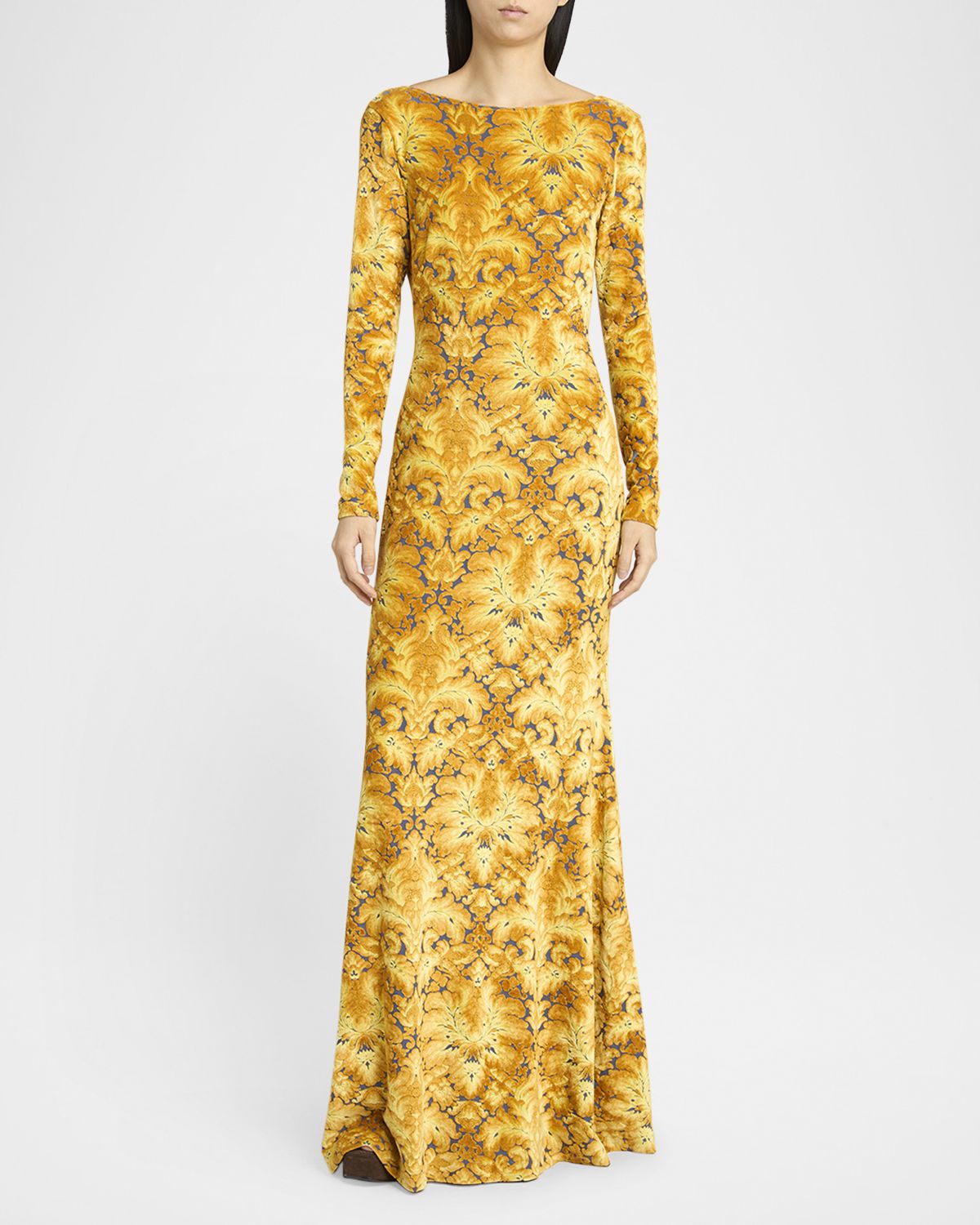 Etro Long-Sleeve Open-Back Maxi Dress