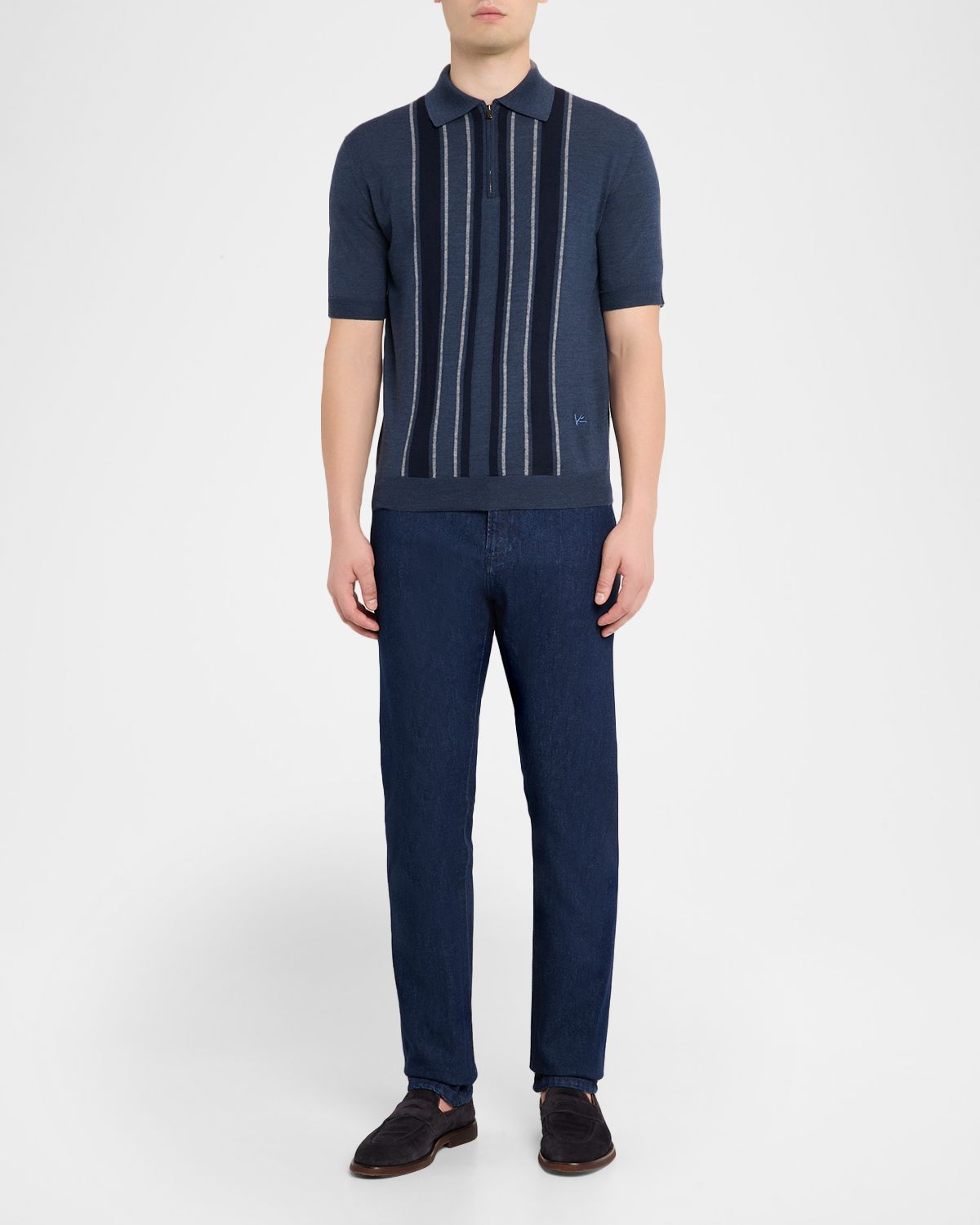 Isaia Men 's Multi-Stripe Wool Quarter-Zip Polo Sweater