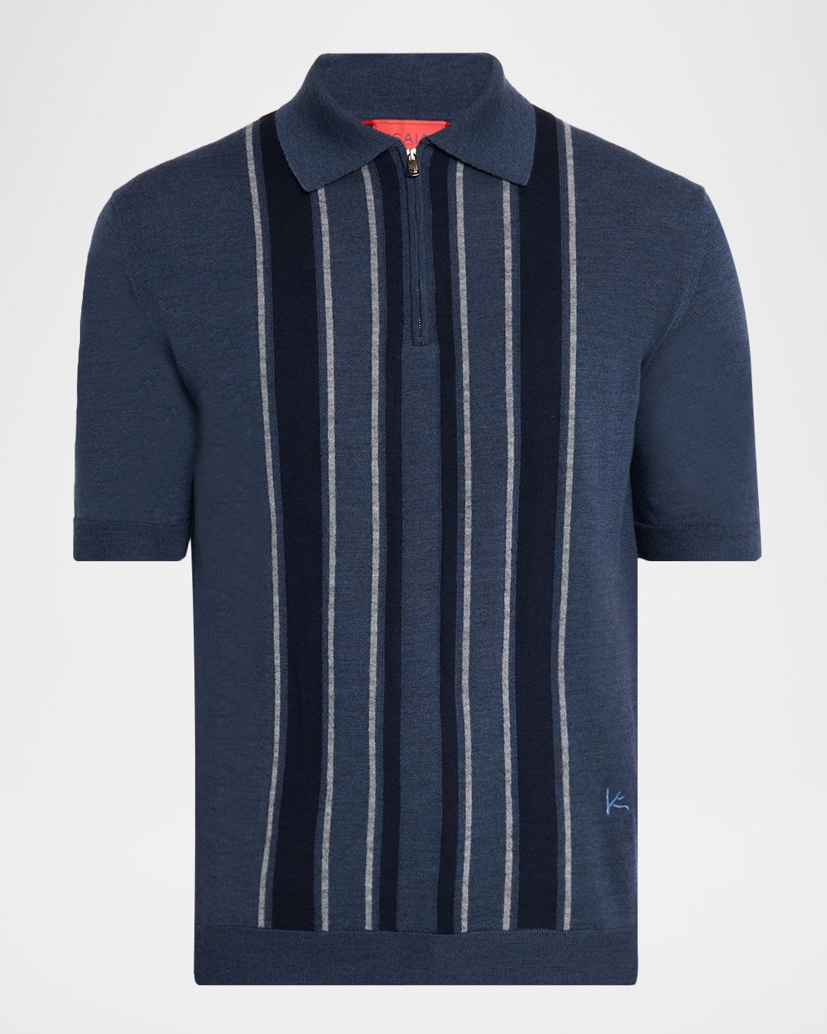 Isaia Men 's Multi-Stripe Wool Quarter-Zip Polo Sweater | Thumbnail 6
