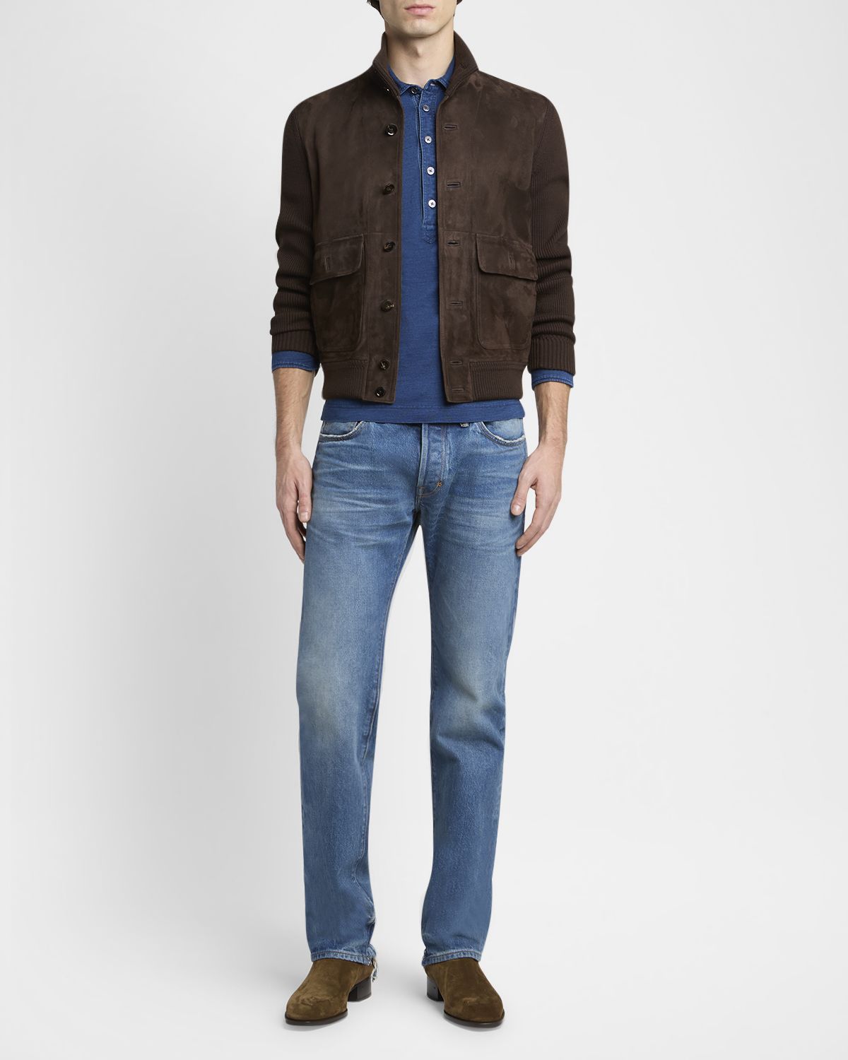 TOM FORD Men 's Cotton Long-Sleeve Pocket Polo Shirt