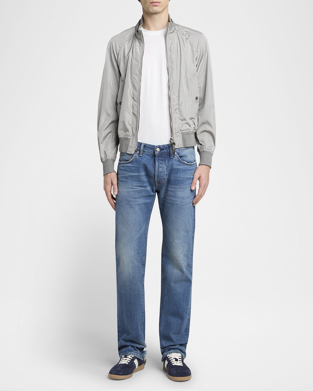 TOM FORD Men 's Silk Taffeta Knit Bomber Jacket