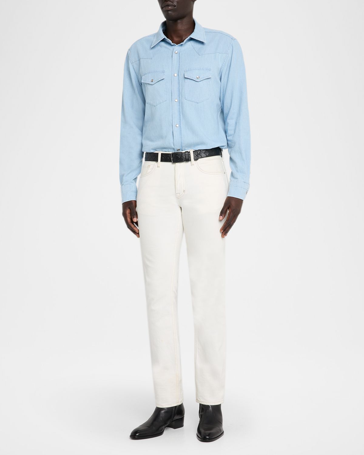 TOM FORD Men 's Chambray Slim Fit Snap-Front Western Shirt