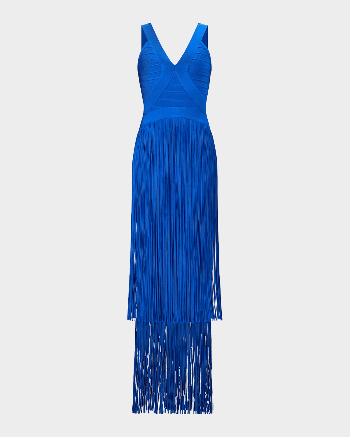 Herve Leger The Brigitte Bandage Tiered Fringe Gown