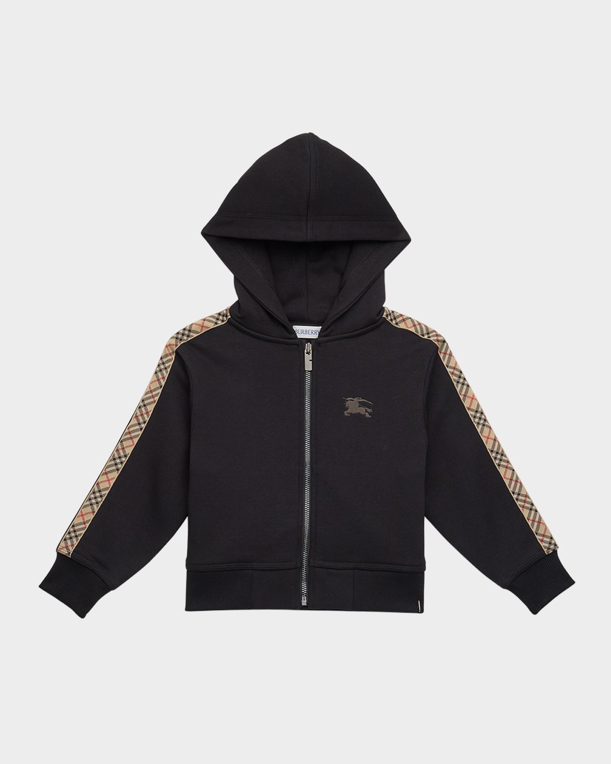Burberry Boy 's Clyde Check Tape Zip-Front Hoodie