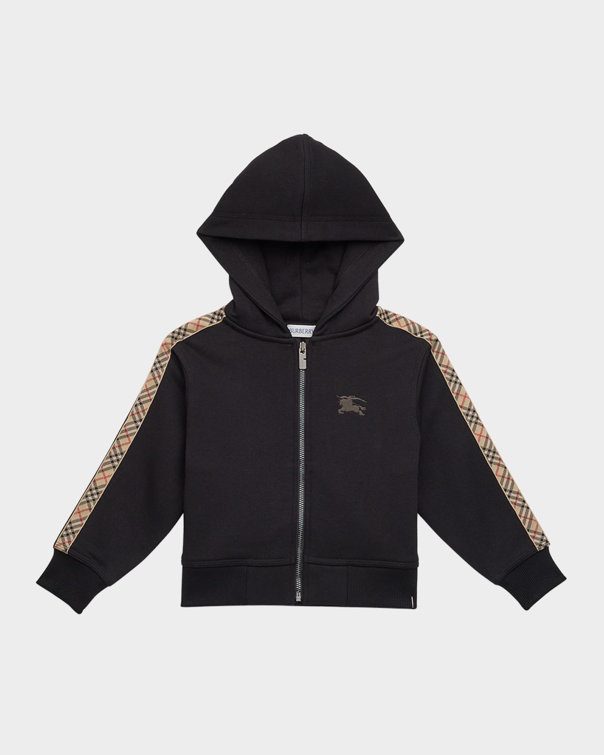 Burberry Boy 's Clyde Check Tape Zip-Front Hoodie, Size 6M-2