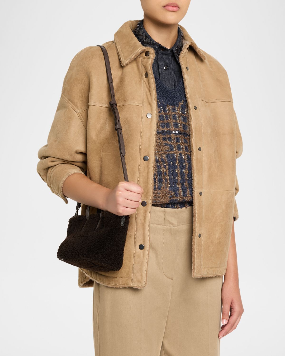 Brunello Cucinelli Duo Shearling Mini Shopper Tote Bag