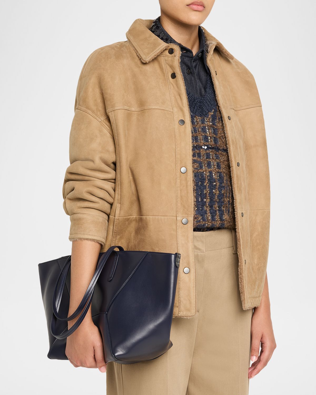 Brunello Cucinelli Duo Small Leather Shopper Tote Bag