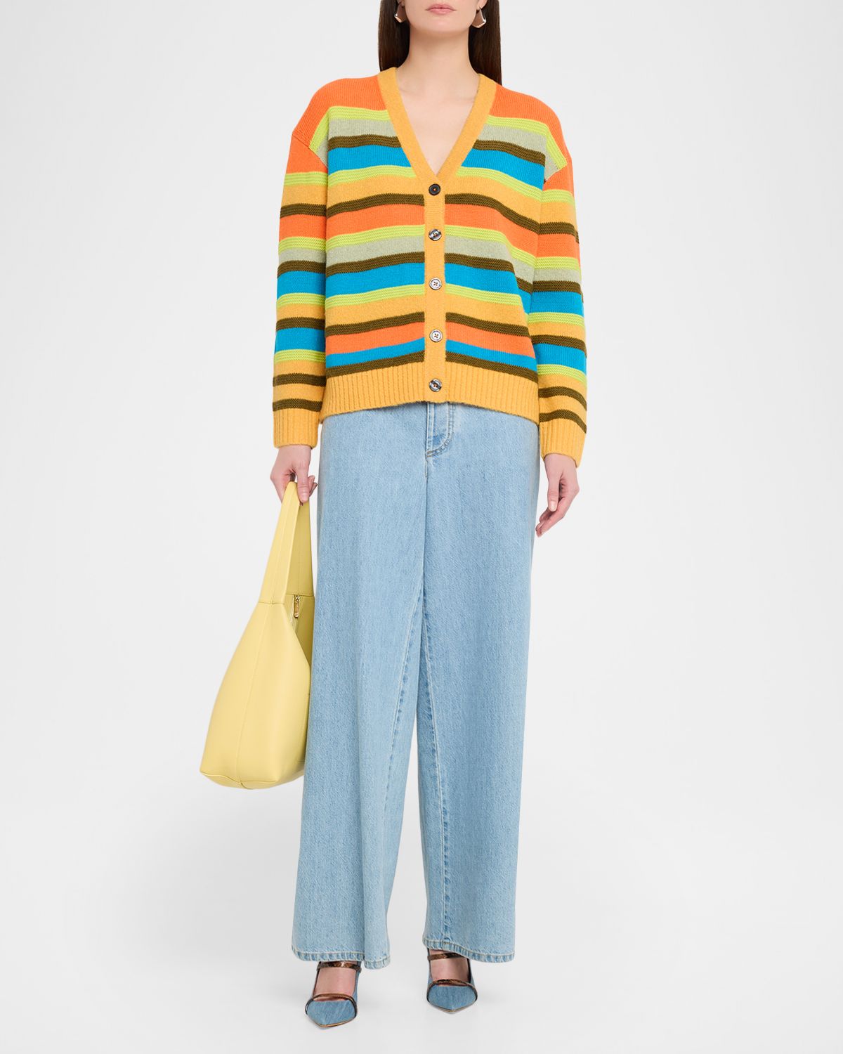 CHRISTOPHER JOHN ROGERS Multi-Stitch Relaxed Striped Cardigan