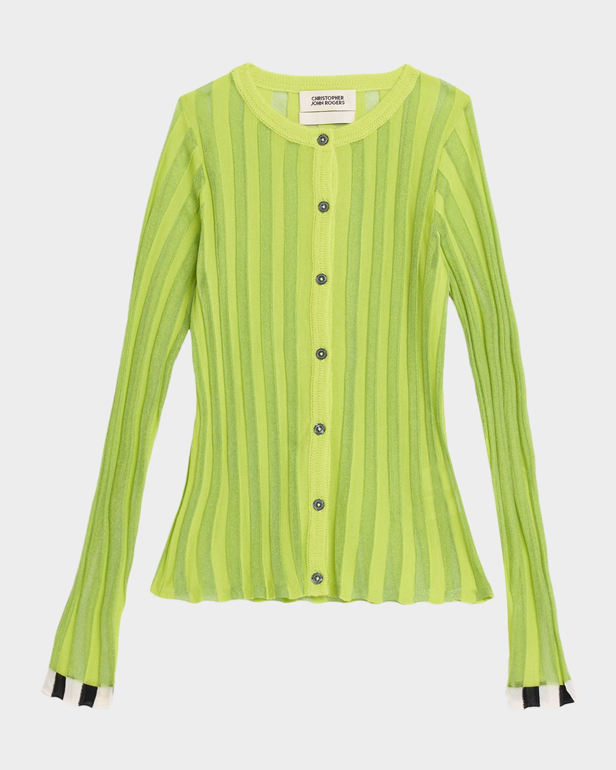 CHRISTOPHER JOHN ROGERS Pleated Knit Crewneck Cardigan