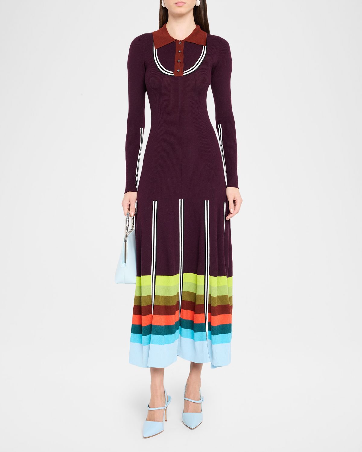 CHRISTOPHER JOHN ROGERS Striped Rib Long-Sleeve Maxi Polo Dress | Thumbnail 6 CHRISTOPHER JOHN ROGERS Striped Rib Long-Sleeve Maxi Polo Dress | Thumbnail 6