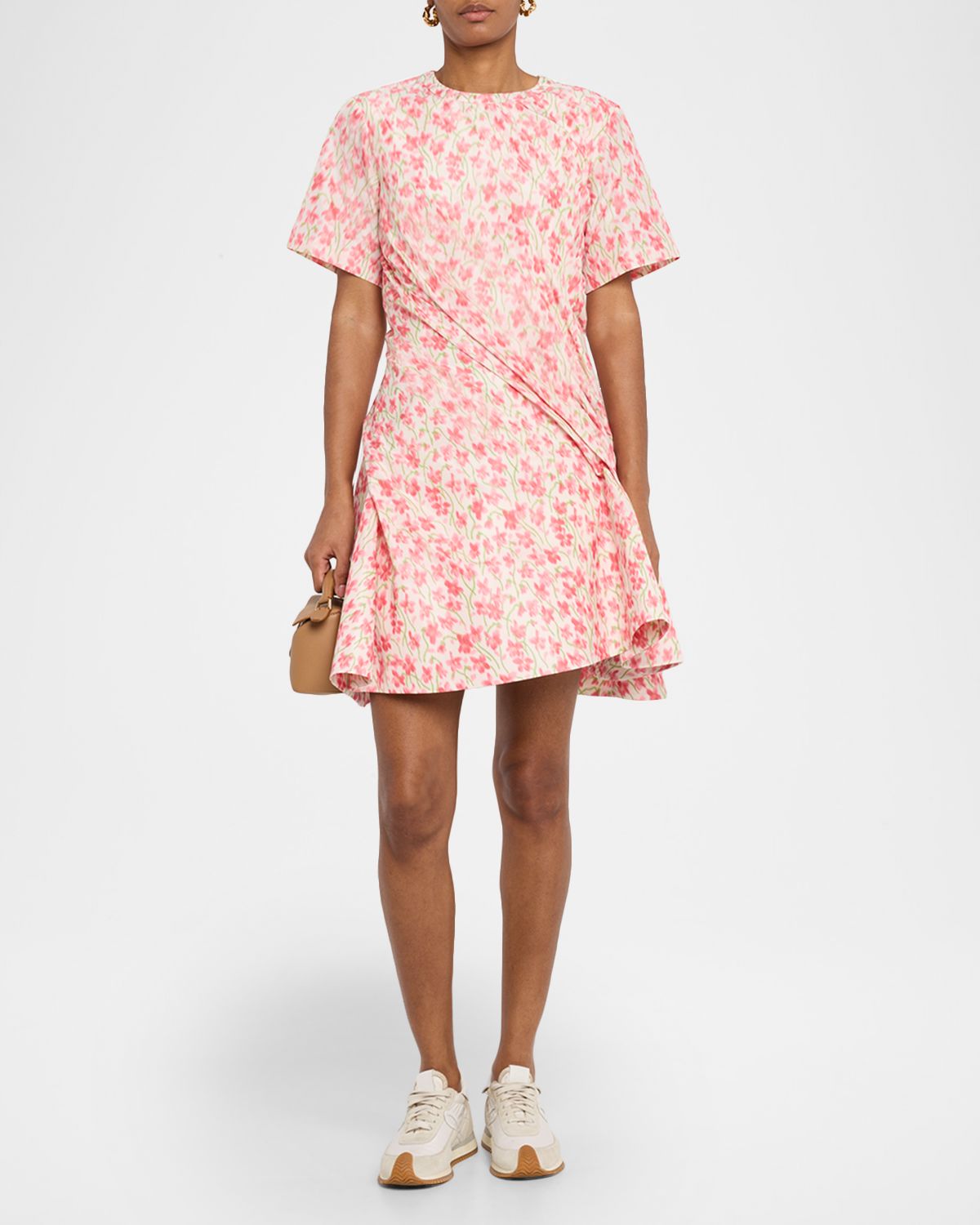 Loewe Floral-Print Short-Sleeve Twisted Mini Dress