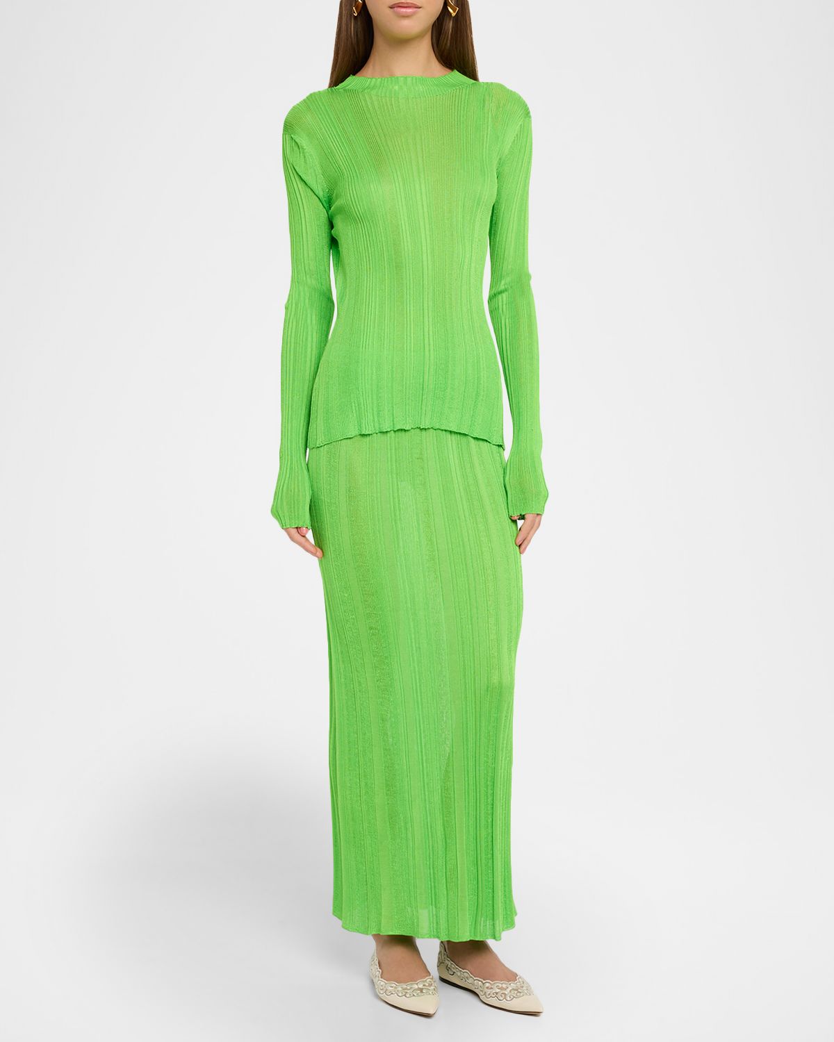 Gabriela Hearst Daniella Plisse Silk Knit Maxi Skirt