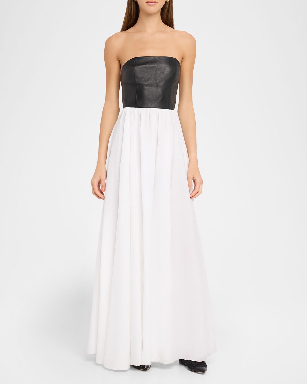 Gabriela Hearst Lehti Mixed-Media Strapless Maxi Dress
