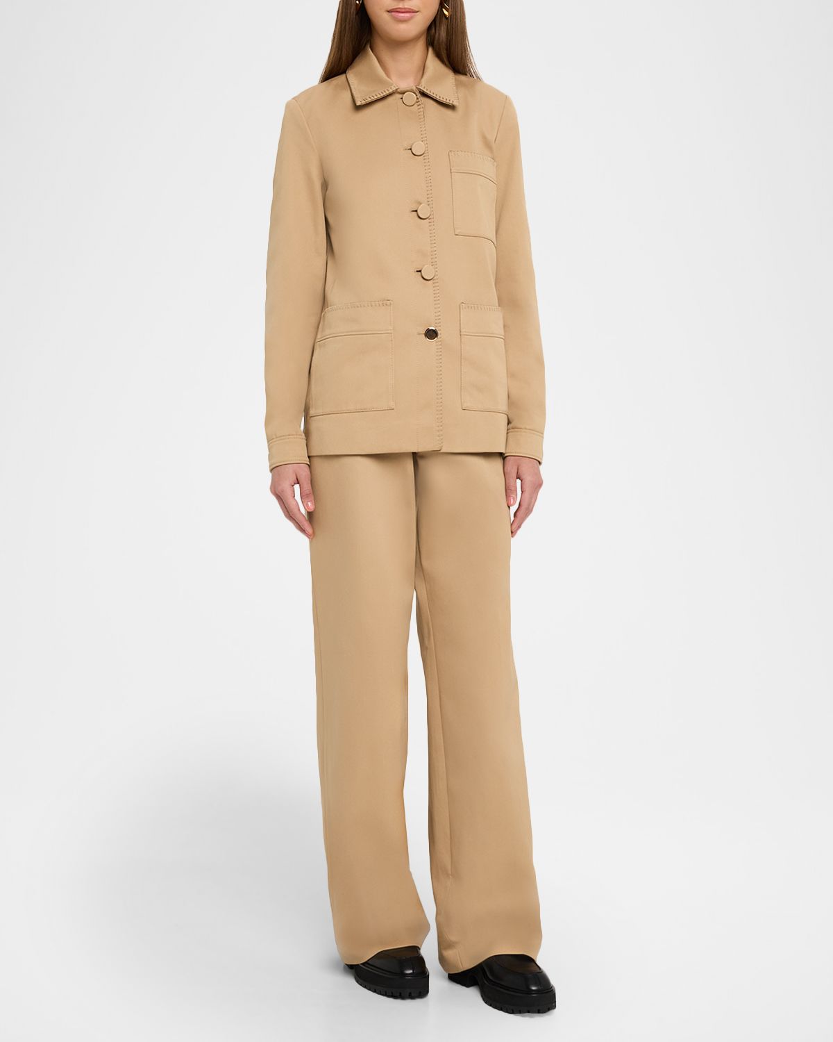 Gabriela Hearst Norman Belted Wide-Leg Cotton Twill Pants