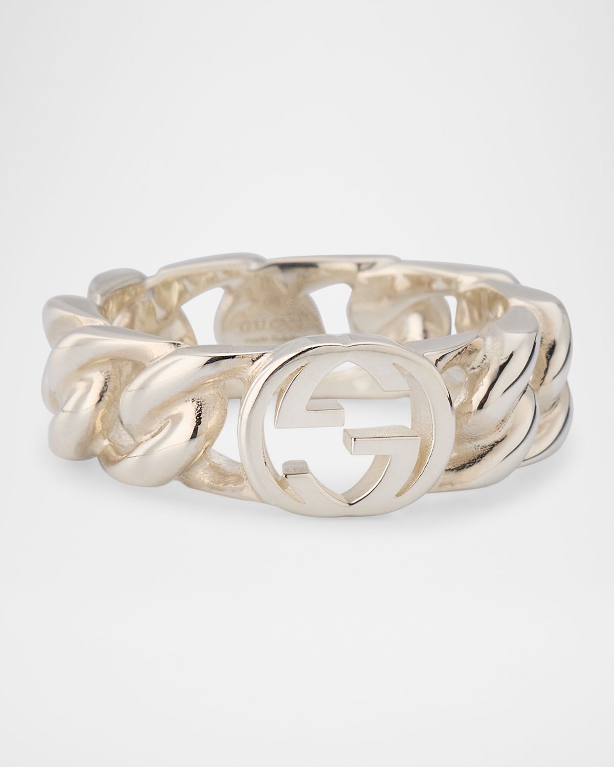 Gucci Men 's Sterling Silver  Interlocking Chain Ring