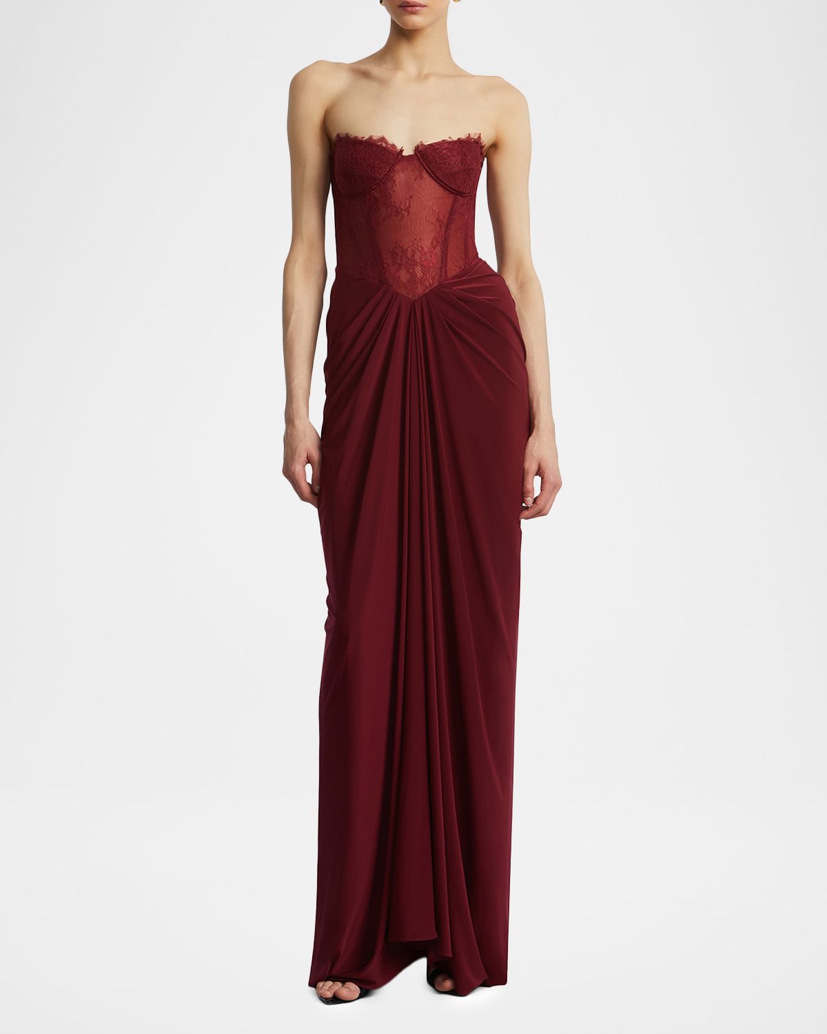 BCBGMAXAZRIA Strapless Lace & Jersey Gown