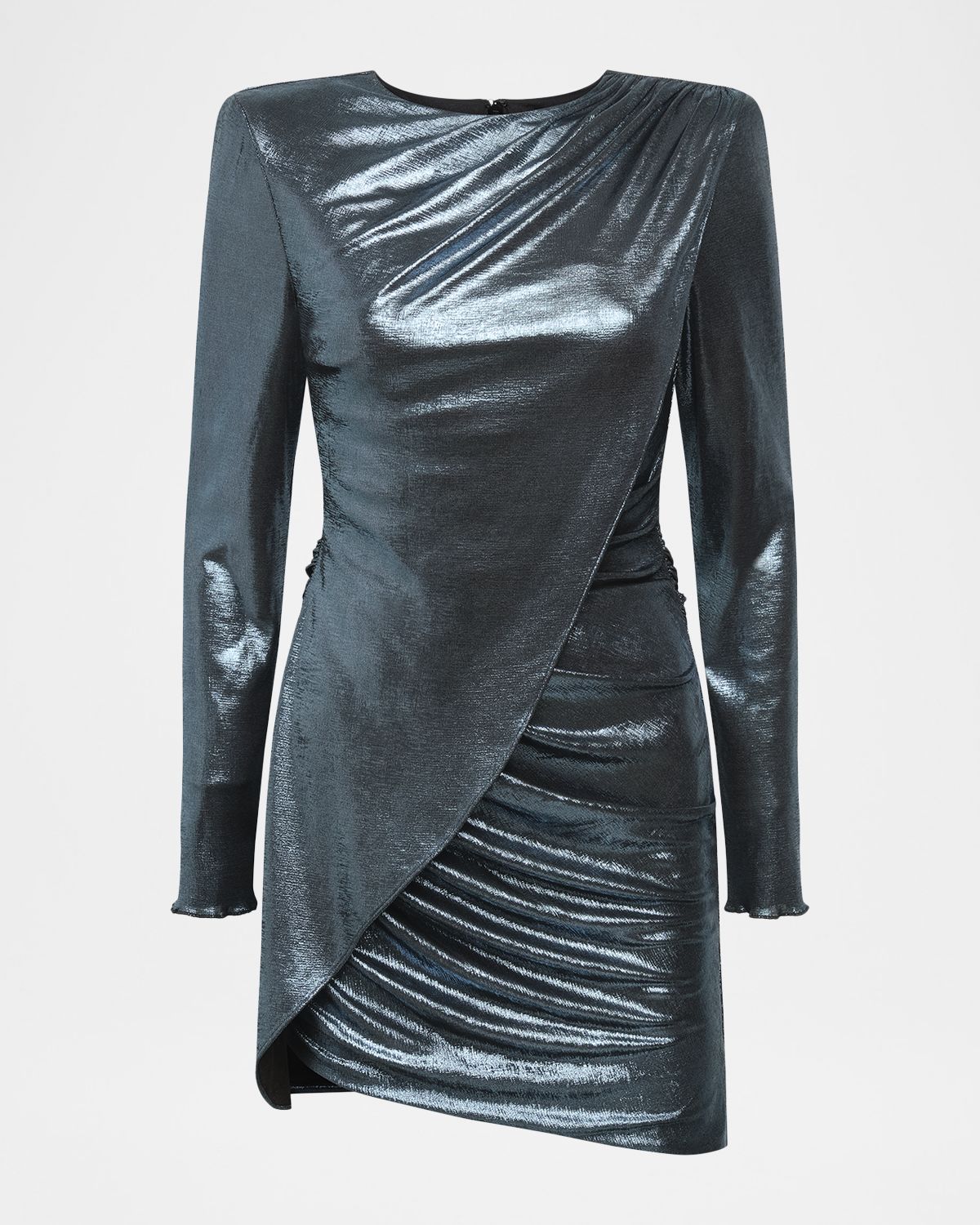BCBGMAXAZRIA Metallic Wrap-Front Mini Dress