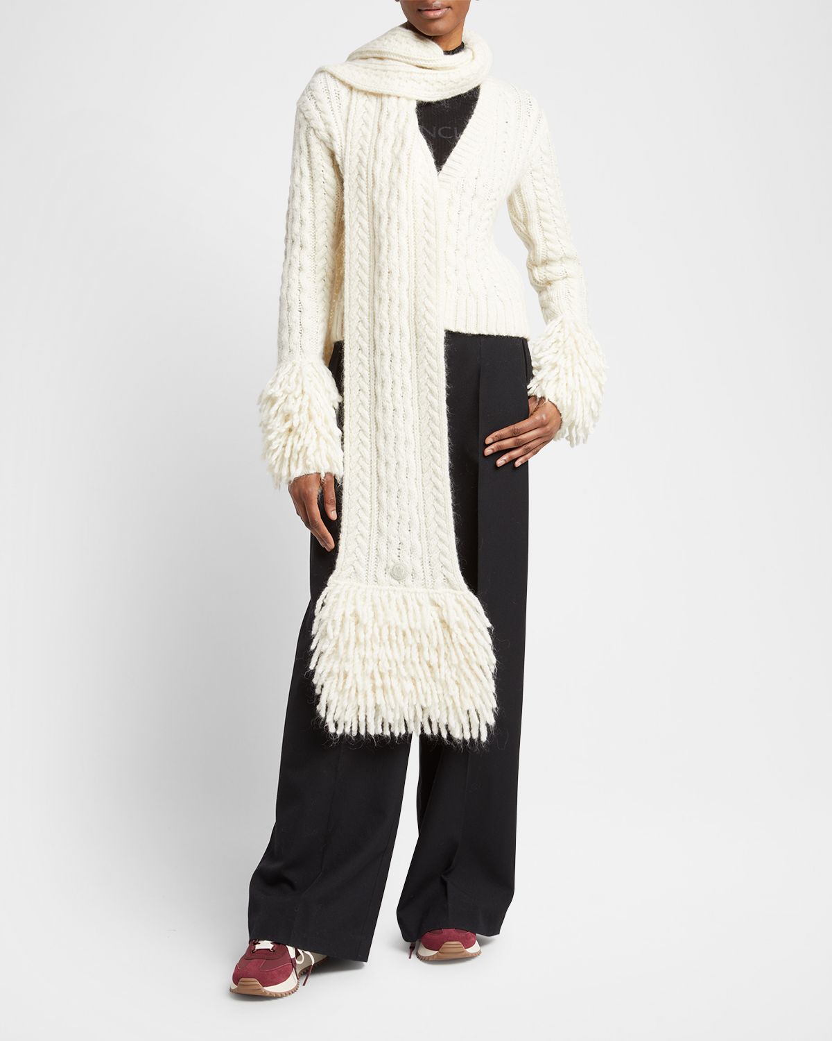 Moncler Fringe Cable-Knit Scarf | Thumbnail 4 Moncler Fringe Cable-Knit Scarf | Thumbnail 4