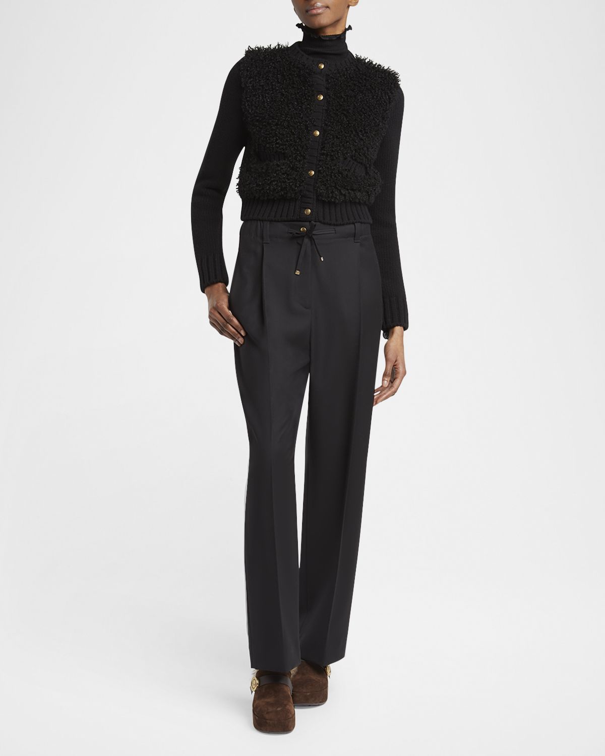 Moncler Combo Curly Wool-Blend Cardigan