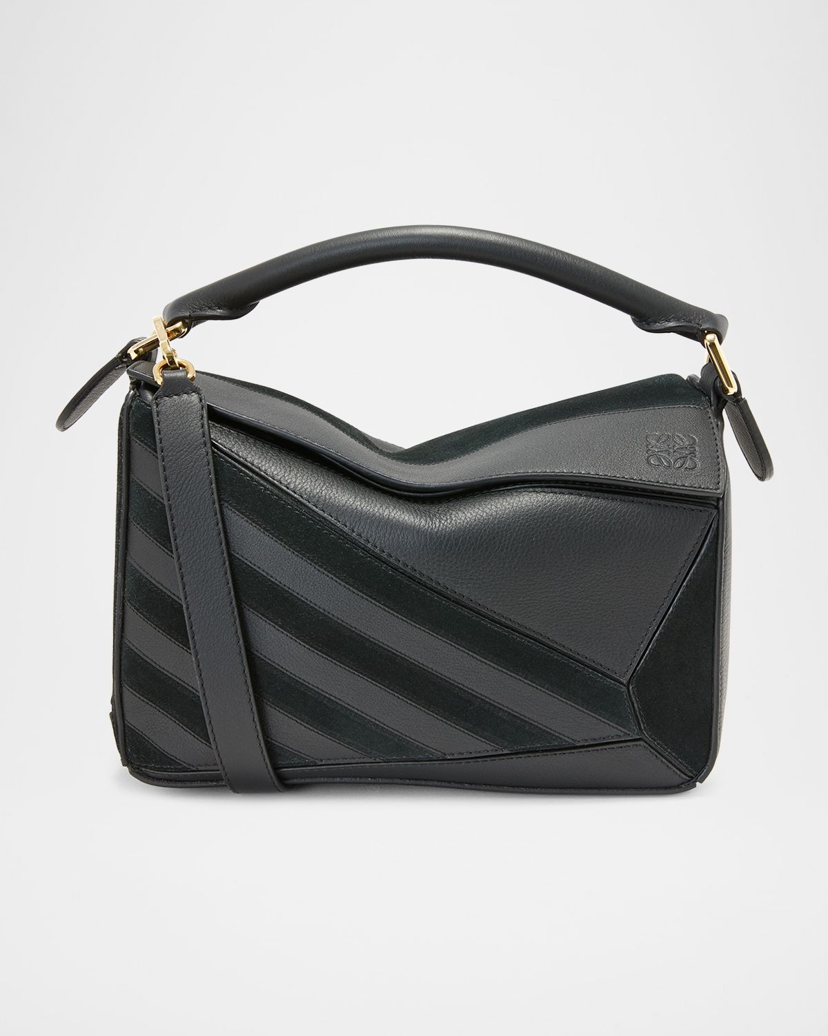 Loewe Puzzle Small Striped Top-Handle Bag in Leather & Suede