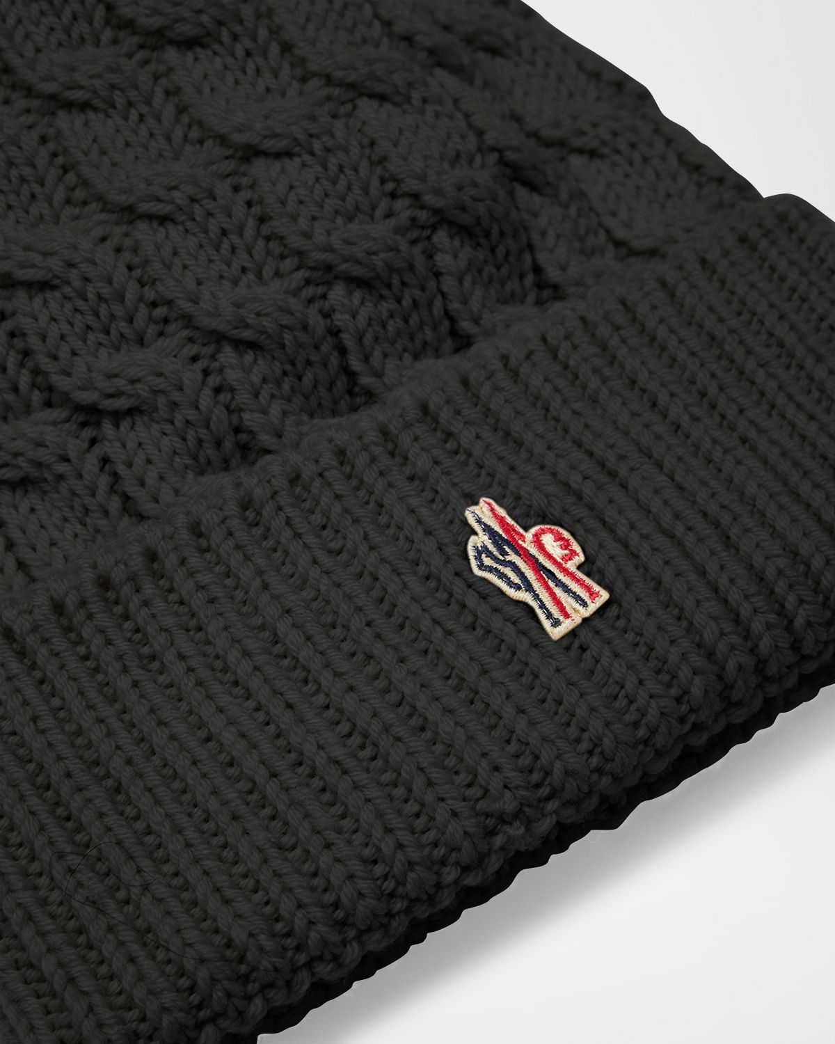 Moncler Grenoble Cable-Knit Beanie with Fur Pom