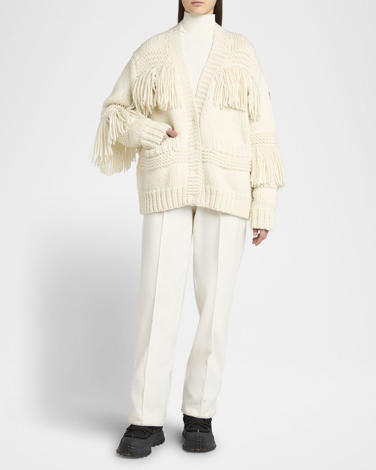 Moncler Grenoble Wool-Blend Fringe Cardigan