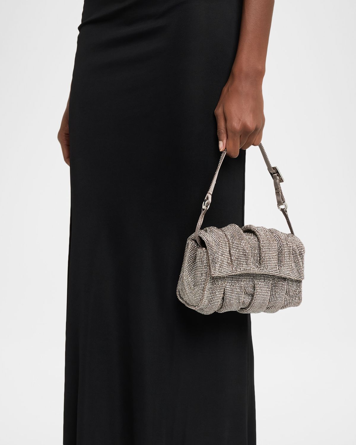 Benedetta Bruzziches Iris Pleated Crystal Mesh Shoulder Bag