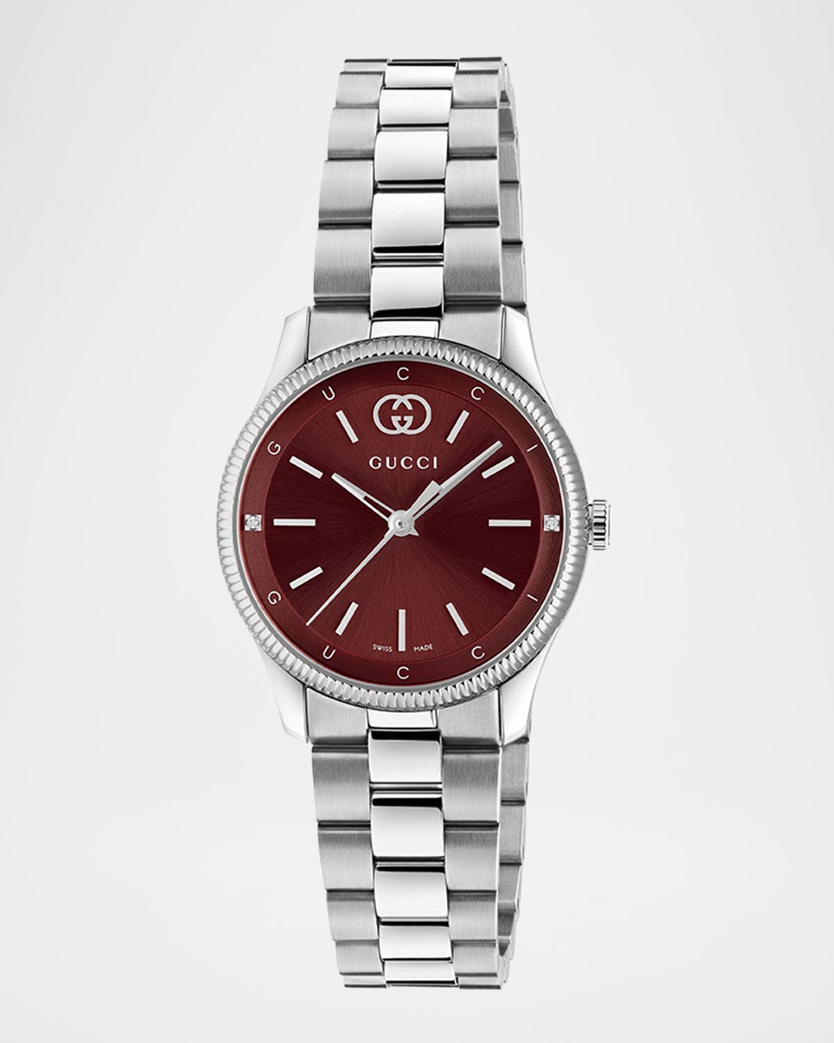Gucci 29mm G Timeless Bracelet Watch with Diamonds, Red and Steel