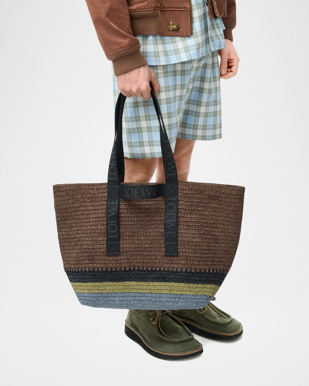 Loewe Men's Fold Raffia Shopper Tote Bag
