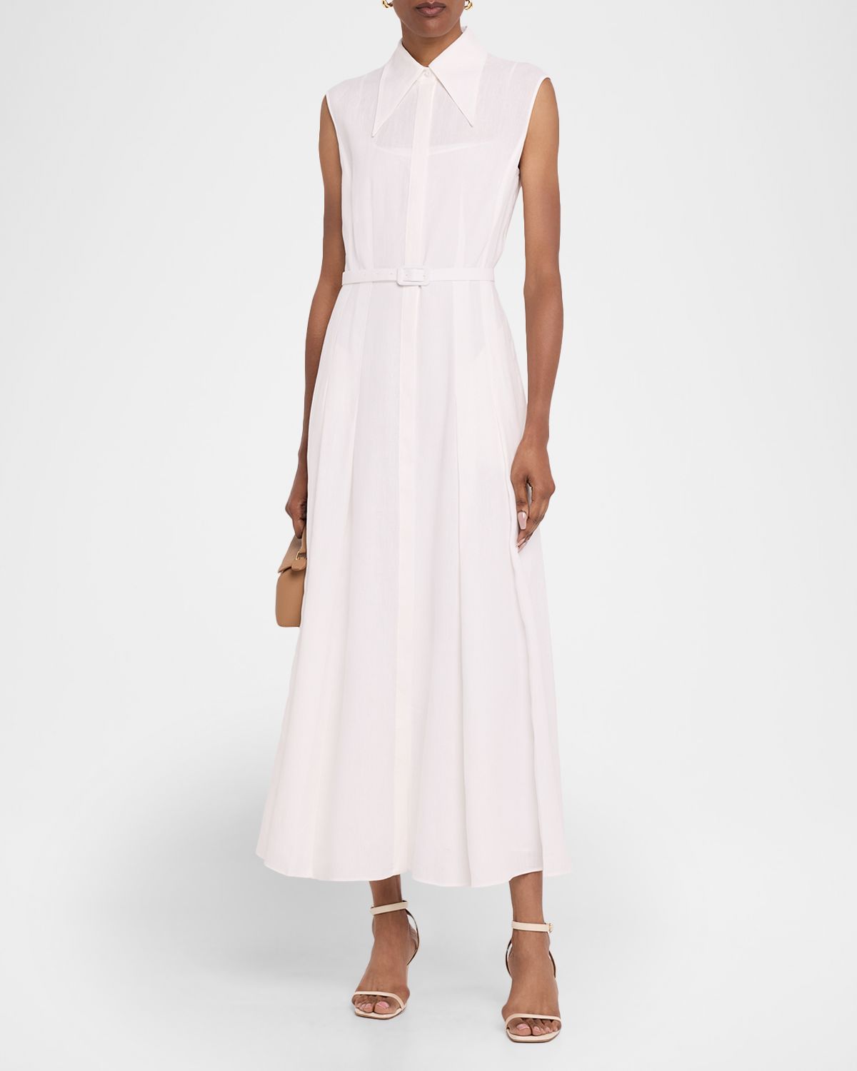 Gabriela Hearst Durand Sleeveless Belted Linen Midi Shirtdress