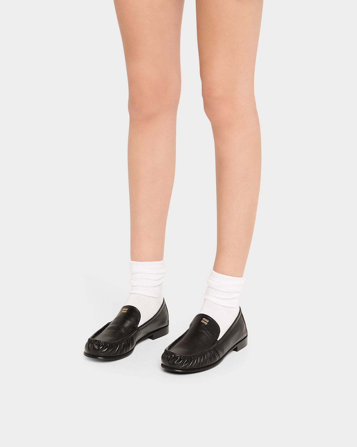 Miu Miu Ruched Leather Mocassin Loafers