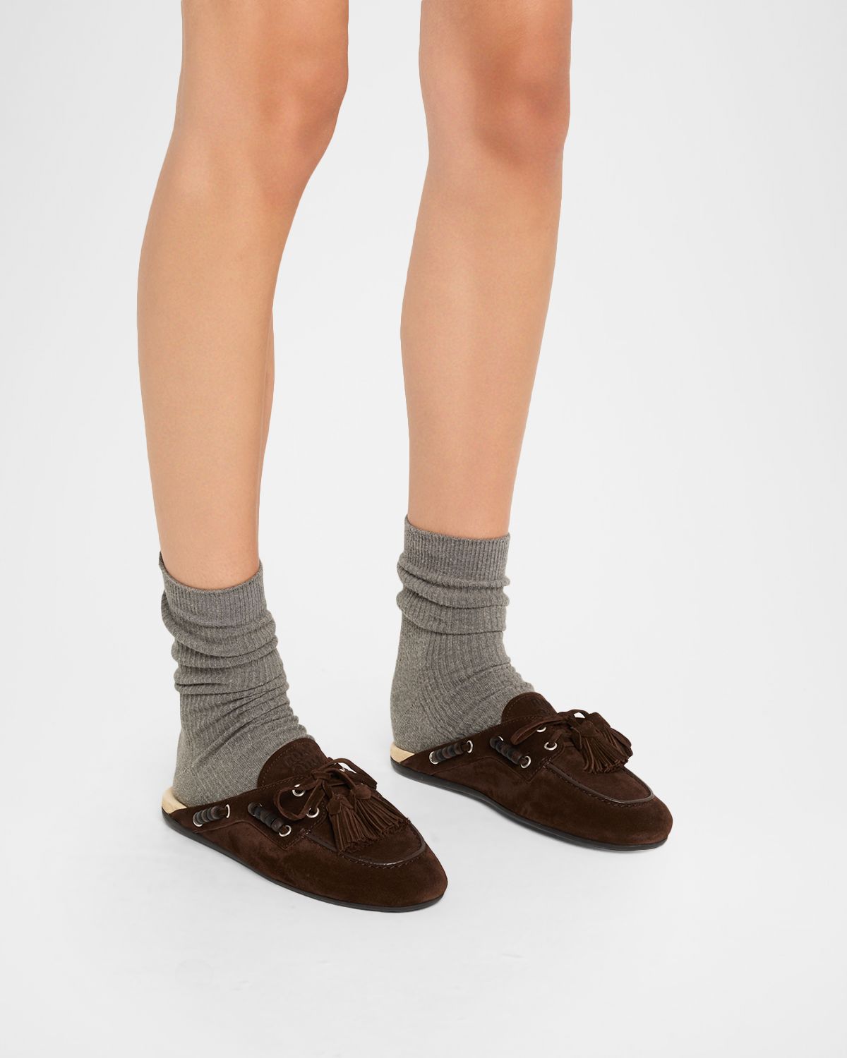 Miu Miu Suede Tassel Mocassin Mules