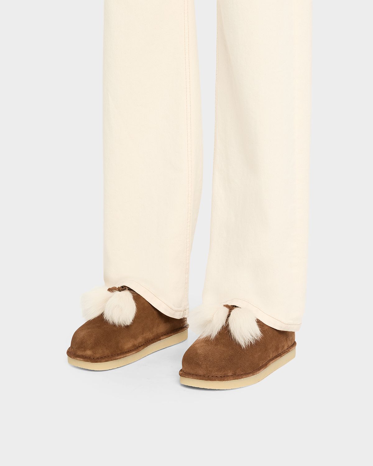 Miu Miu Suede Shearling-Lined Booties with Fur Tassels