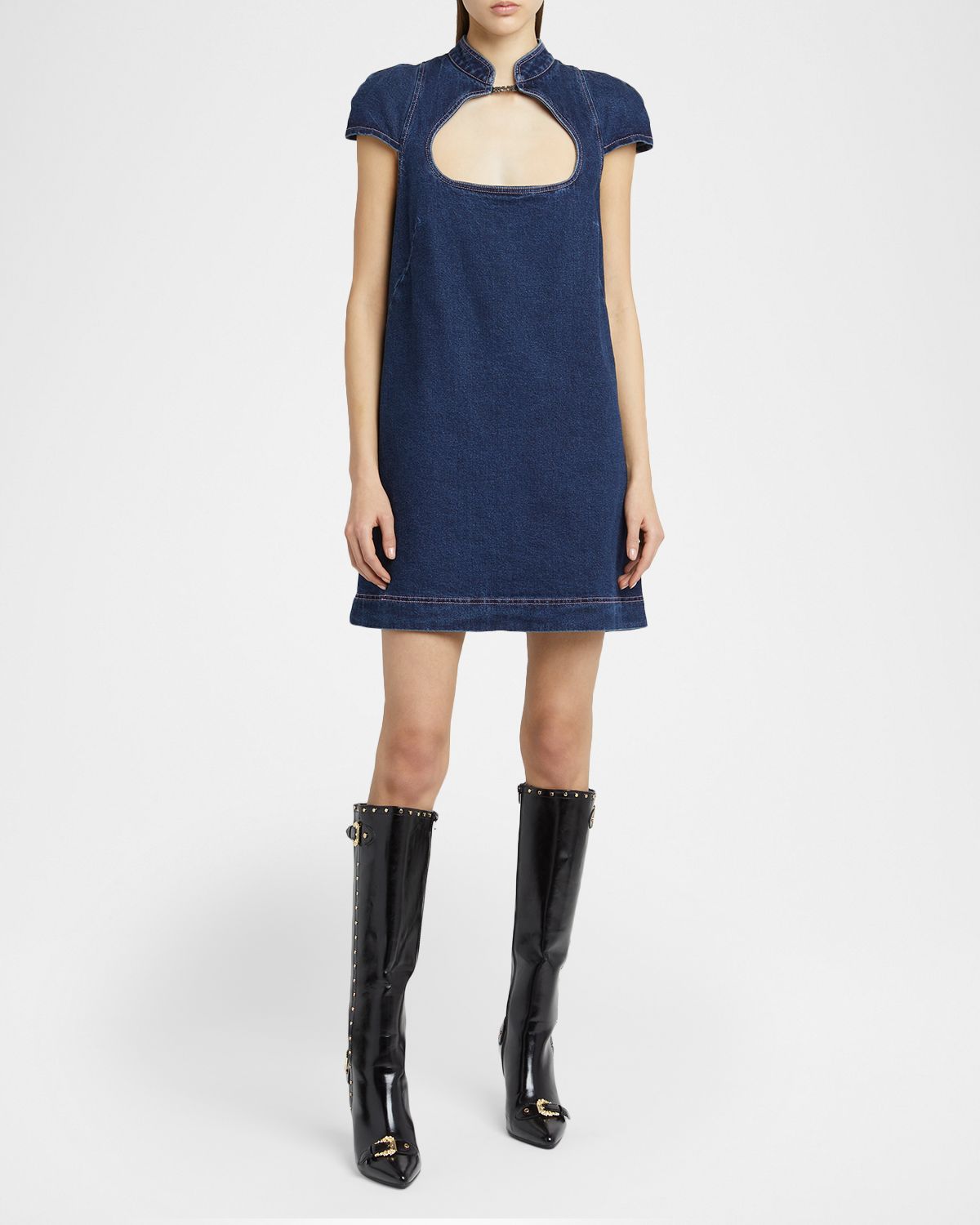 Versace Cut-Out Denim Mini Dress