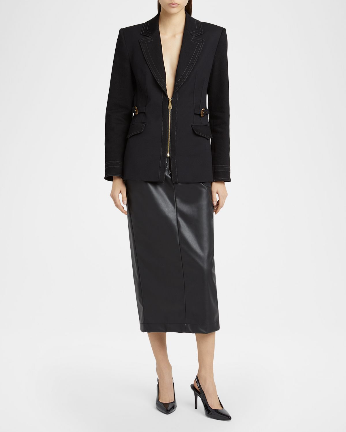 Versace Zip-Front Denim Buckle Jacket