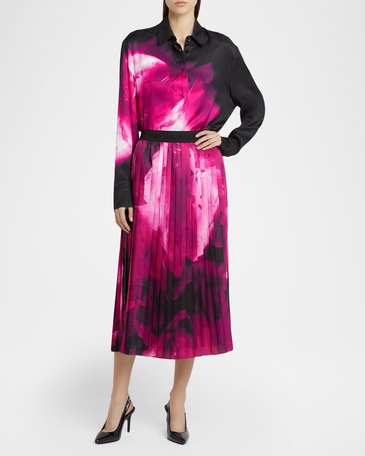 Versace Jeans Couture Pleated Floral Midi Skirt