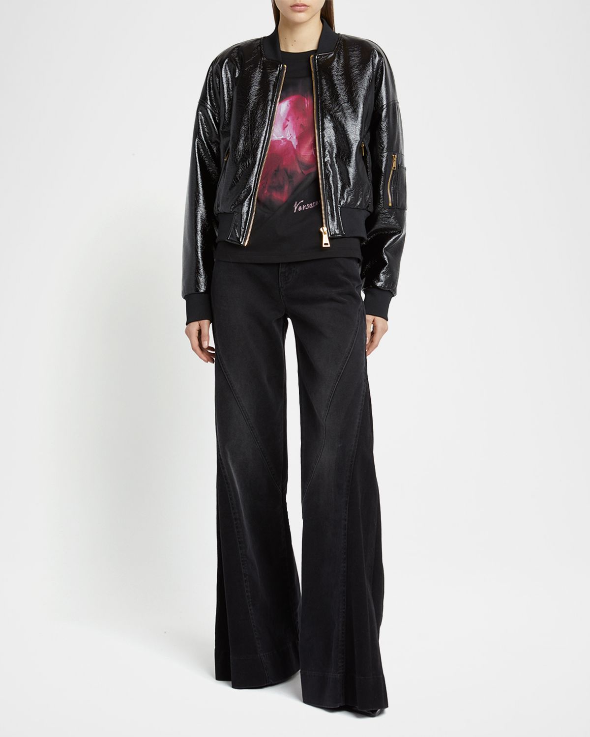 Versace Faux Leather Bomber Jacket