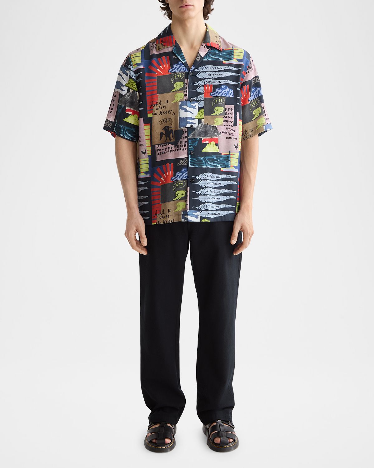 Scotch & Soda Men 's Relaxed-Fit Tencel Graphic Short-Sleeve Shirt