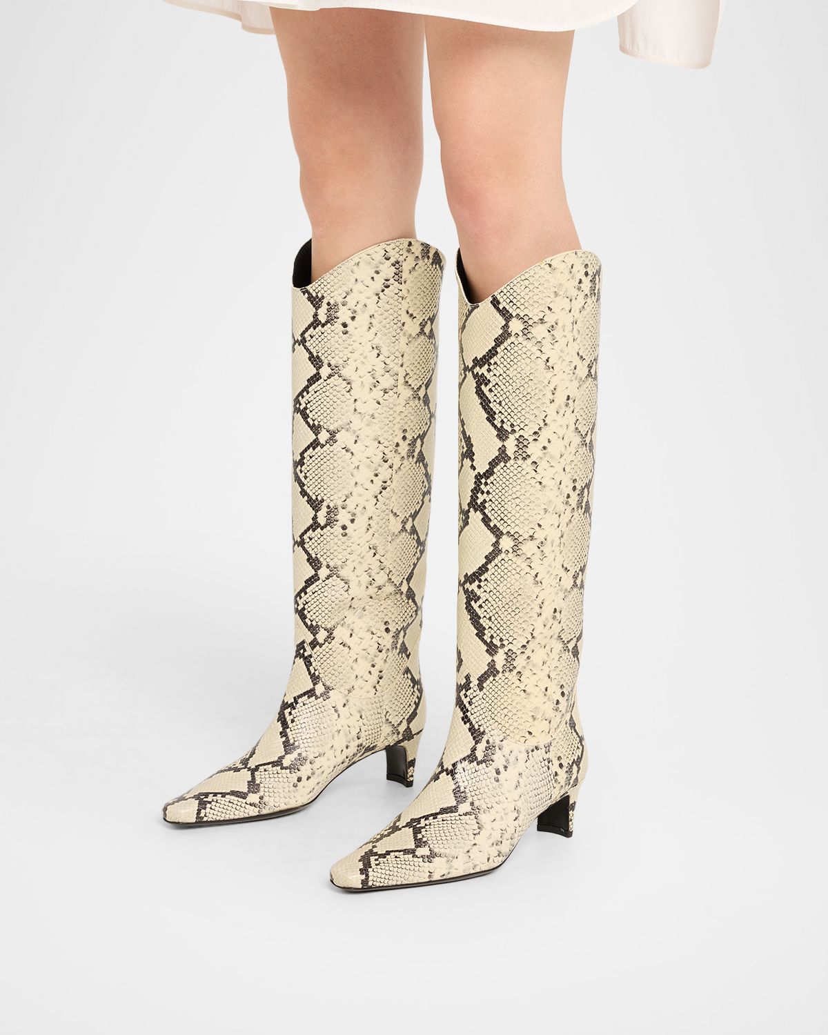 STAUD Western Wally Snake-Embossed Leather Knee-High Boots