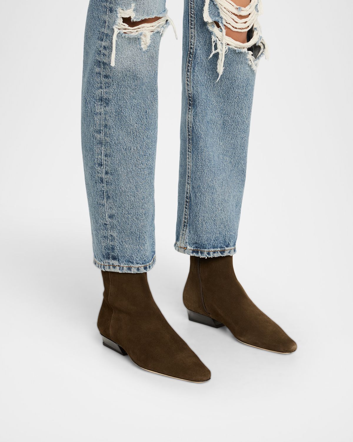 STAUD Wally Flat Suede Ankle Boots