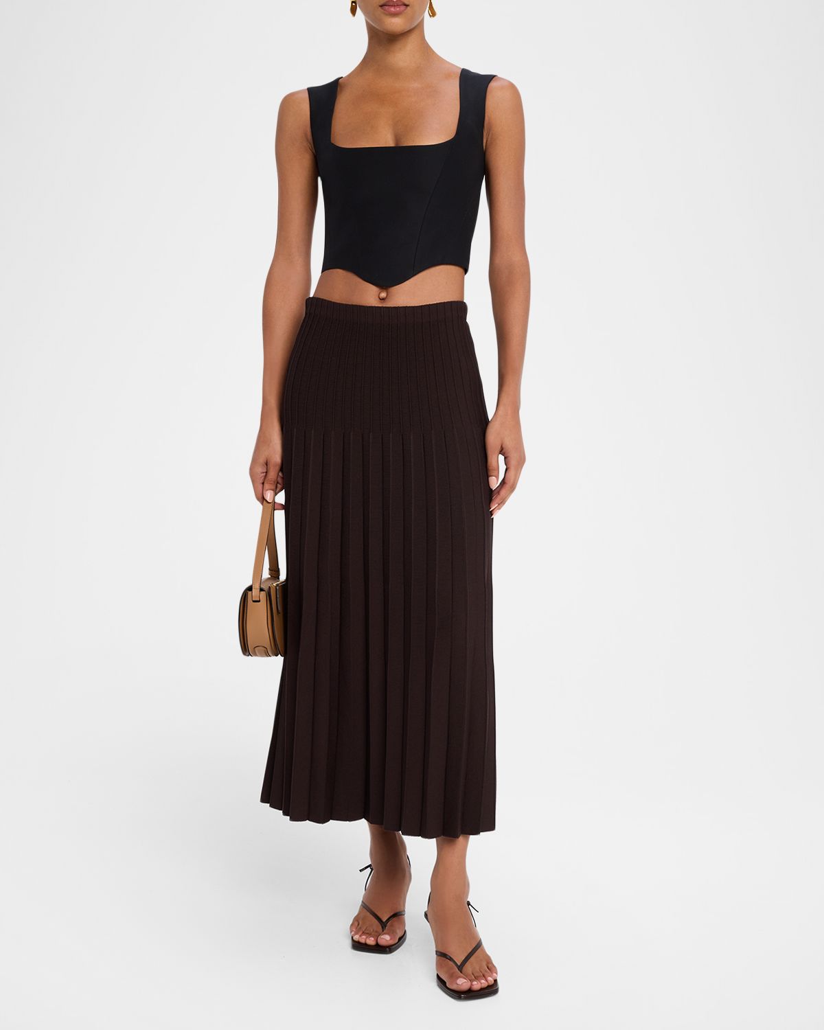 STAUD Lena Pleated Midi Skirt