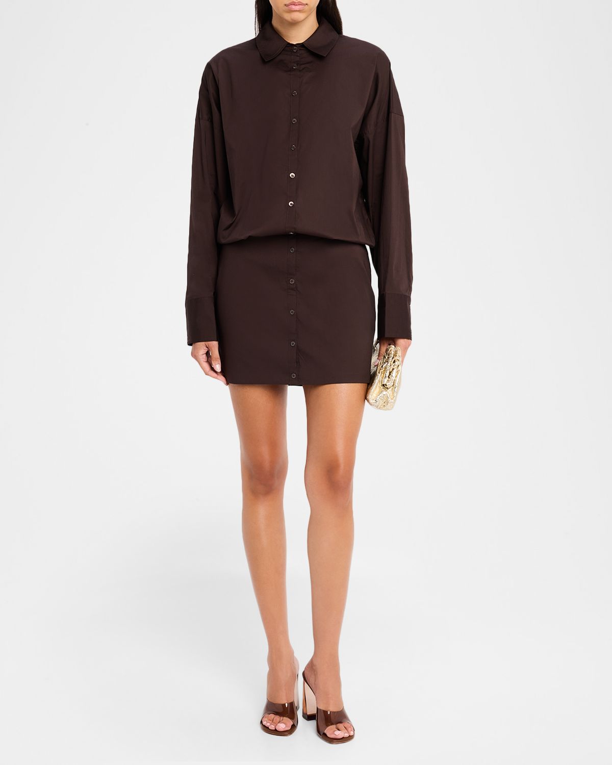 STAUD Cynthia Stretch-Cotton Mini Shirtdress