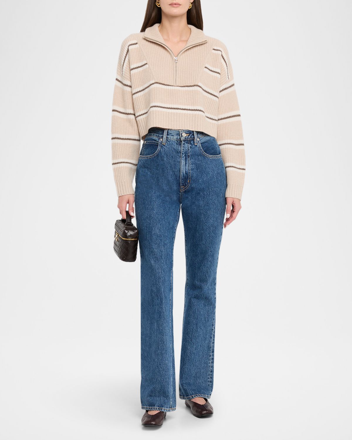STAUD Hampton Stripe Cashmere Cropped Sweater