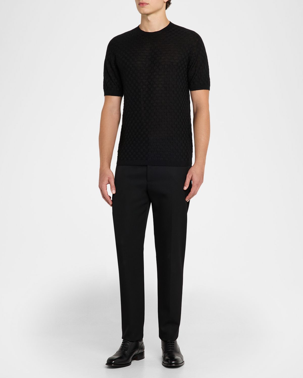 Giorgio Armani Men 's Woven Quadrant Cashmere and Silk Crewneck Sweater