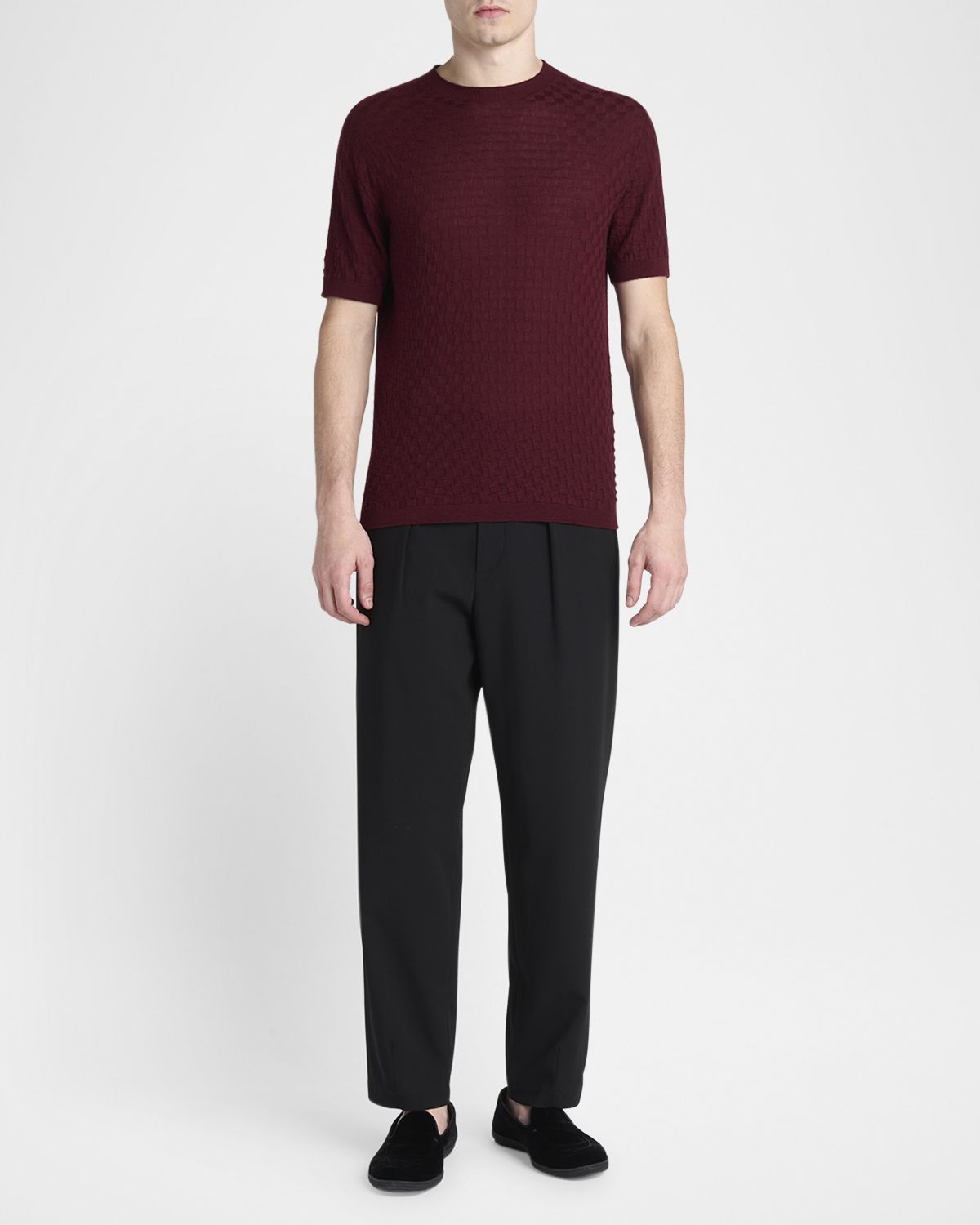 Giorgio Armani Men 's Woven Quadrant Cashmere and Silk Crewneck Sweater