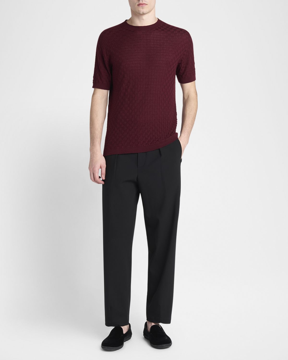 Giorgio Armani Men 's Woven Quadrant Cashmere and Silk Crewneck Sweater
