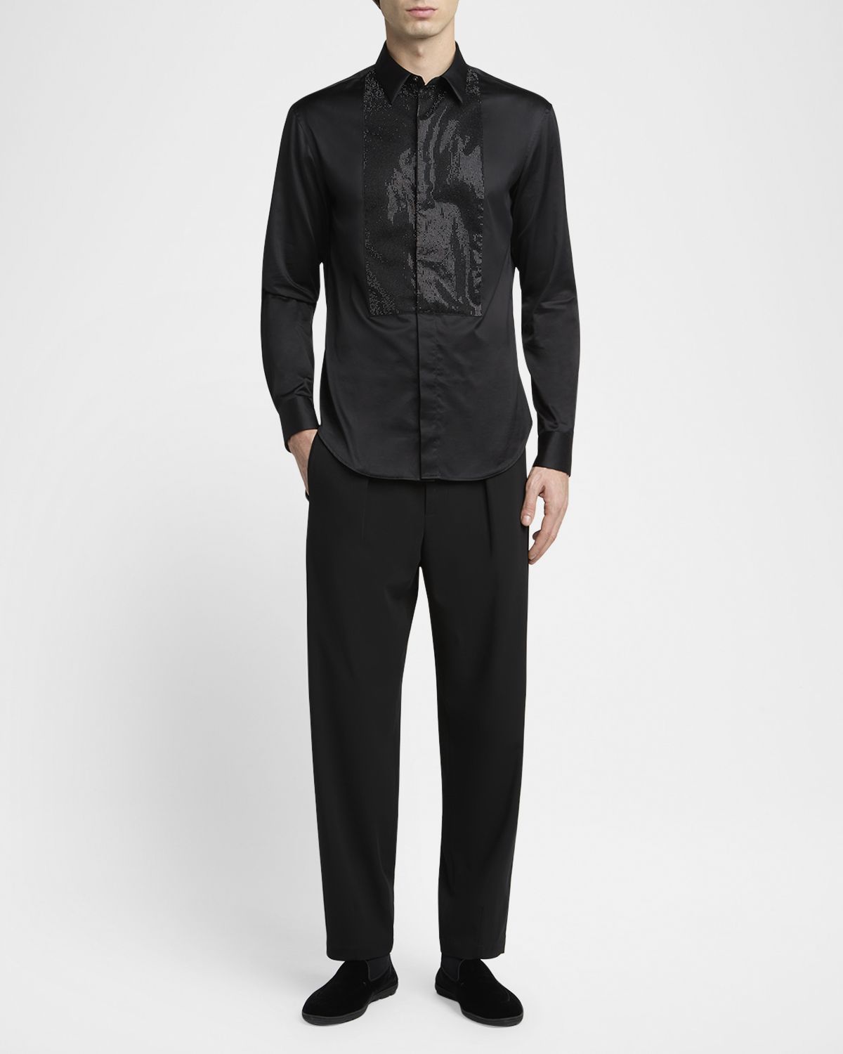 Giorgio Armani Men 's Crystal Bib Front Cotton Dress Shirt