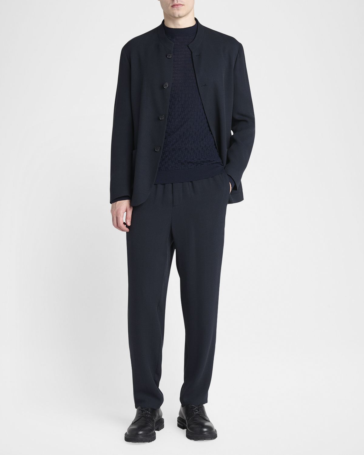 Giorgio Armani Men 's Micro-Chevron Cupro and Viscose Pull-On Pants